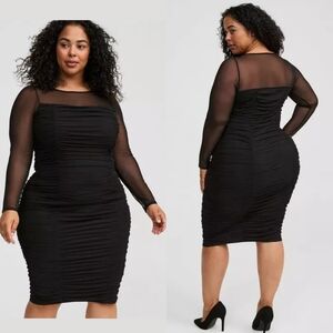 NWT: Torrid Midi Soft Mesh Long Sleeve Bodycon Slip Dress, Size 2X